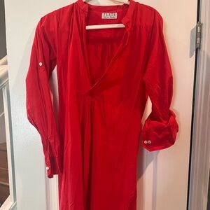 red 100% cotton long sleeve beach cover up
